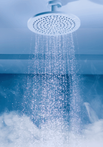 Steam rising from hot water in shower